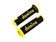 Poignée Domino On Road A450 Noir/Jaune 22/26 mm (embouts ouverts), universelle pour vélomoteurs, scooters et motos.