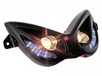 Phare/masque double optique avant noir, EVO 2, clignotants à led's blanches intégrés, Yamaha Aerox/MBK Nitro Phare/masque double optique avant noir, EVO 2, clignotants à led's blanches intégrés, Yamaha Aerox/MBK Nitro