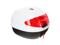 Top Case 28 litre blanc laqué (avec réflecteur, support inclus), universel vélomoteurs, scooter, motos
