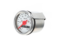 Tacho 100 km/h - Ø 48mm, Zifferblatt weiss / Ring Chrom Tacho 100 km/h - Ø 48mm, Zifferblatt weiss / Ring Chrom