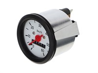 Compteur de vitesse 60 km/h - Ø60 mm (cadran blanc) avec rétroéclairage 12V, universel vélomoteurs Compteur de vitesse 60 km/h - Ø60 mm (cadran blanc) avec rétroéclairage 12V, universel vélomoteurs