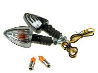 Clignotant universel Replay mini triangle transparent/carbone, universel 12V Clignotant universel Replay mini triangle transparent/carbone, universel 12V