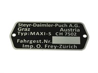 Plaquette d'identification/matricule. vélomoteurs Puch Maxi S (CH7502) Plaquette d'identification/matricule. vélomoteurs Puch Maxi S (CH7502)