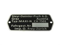 Plaquette dindentification/matricule. vélomoteurs Puch Maxi N (CH7501)