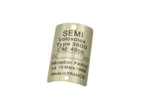 Plaquette d'immatriculation chassis SEMI, vélomoteurs Solex 3800 Plaquette d'immatriculation chassis SEMI, vélomoteurs Solex 3800