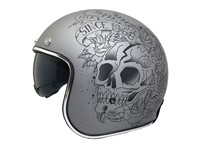 Casque JET ouvert Le Mans Skull & Roses gris, Taille : XL