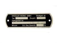 Typenschild Kreidler (altes Modell) Typenschild Kreidler (altes Modell)