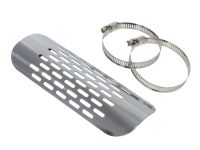 Plaque pare chaleur protection thermique chrome, design oblong, universel pot d'échappement Plaque pare chaleur protection thermique chrome, design oblong, universel pot d'échappement