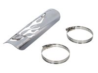 Plaque pare chaleur protection thermique chrome, design Flamme, universel pot d'échappement Plaque pare chaleur protection thermique chrome, design Flamme, universel pot d'échappement