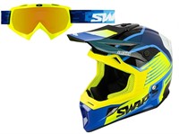 Kit casque cross SWAPS S818 Blur + lunette (bleu / jaune),  taille : M