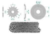 Kit chaîne acier 13 x 53 / 420 sans O-Ring (K1380), Derbi Senda SM avant 2004 Kit chaîne acier 13 x 53 / 420 sans O-Ring (K1380), Derbi Senda SM avant 2004