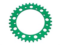 Couronne AKOA alu vert anodisé 35 dents, vélomoteurs Puch Maxi