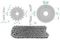 Kit chaîne 12 x 53 / 420 sans O-Ring (K1380) acier, moto Derbi 50cc Senda 50 1997-2003 Kit chaîne 12 x 53 / 420 sans O-Ring (K1380) acier, moto Derbi 50cc Senda 50 1997-2003