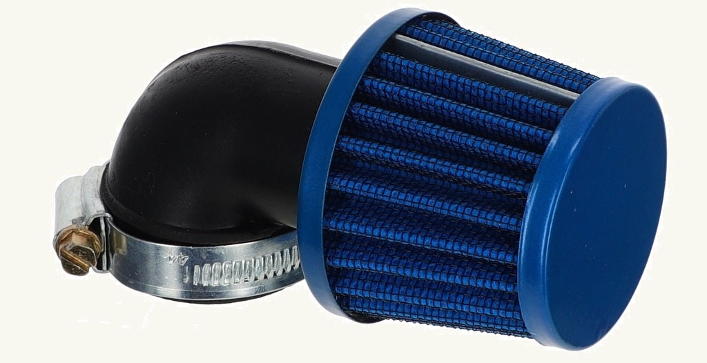 Luftfilter Tuning, 90° gewinkelt, Anschluss Ø=28/35mm «blau» Luftfilter Tuning, 90° gewinkelt, Anschluss Ø=28/35mm «blau»