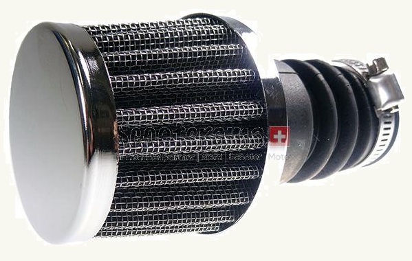Powerfilter chrom, für Bing 12-15mm Vergaser, passend für Bing 12 Vergaser wie sie an Sachs und Puch ab Werk verbaut wurden sowie für 15mm Bing Tuning-Vergaser