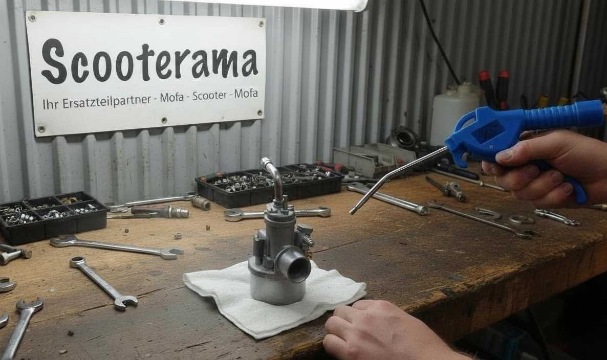 Vergaser wird mit Reiniger gespült und mit Druckluft ausgeblasen