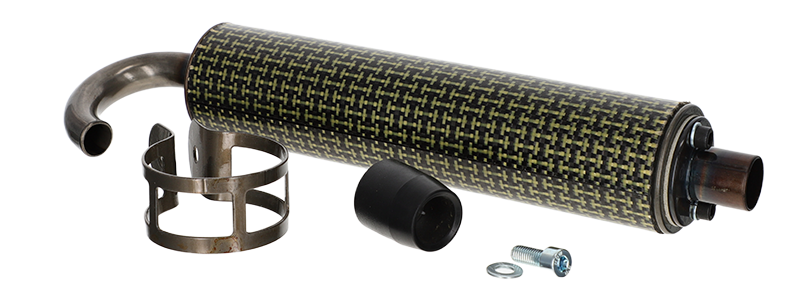 Wenn durch eine undichte Stelle zwischen Zylinder, Krümmer und Schalldämpfer Luft kommt, können Nachbrennungen entstehen. Schalldämpfer AKOA Carbon/Kevlar, 22mm Anschluss