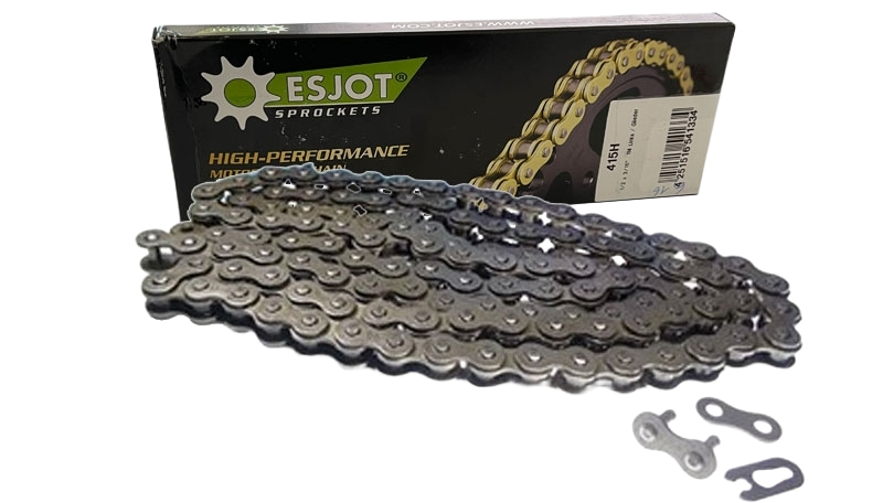 Bevor du wieder losdüst prüfe unbedingt deine Kette. Diese sollte sauber geschmiert und korrekt gespannt sein. Antriebskette Esjot verstärkt (415H) 114L